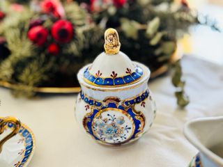 Juego de café porcelana azul y oro
