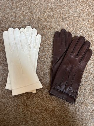 Guanti vintage pelle bianchi e marroni