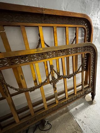 Cabecero de latón y madera estilo 1950