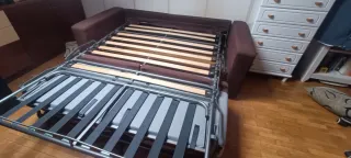 Sofá Cama Tela Beige y Marrón