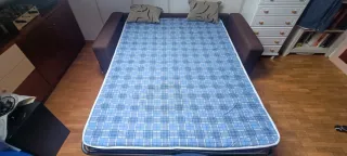 Sofá Cama Tela Beige y Marrón