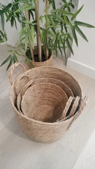 Conjunto Cestas Fibras Naturales Estilo Boho