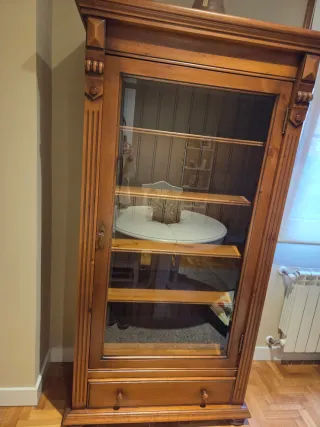 Vitrina Librería Madera Cristal Cajón