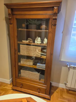 Vitrina Librería Madera Cristal Cajón