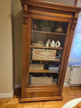 Vitrina Librería Madera Cristal Cajón