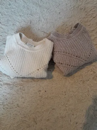 Pack 2 jerséis poliéster blanco y beige