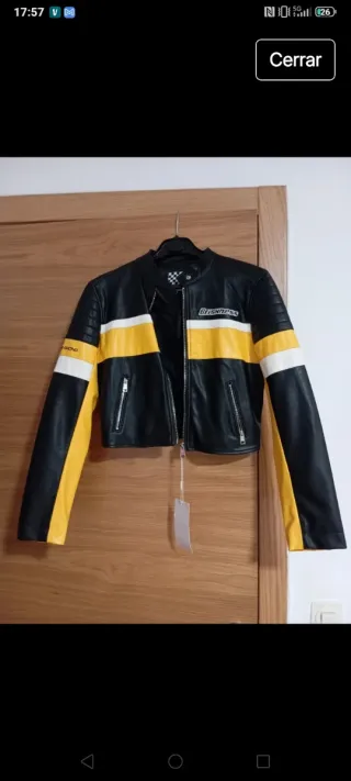 Chaqueta Biker Negra y Amarilla Bershka nueva