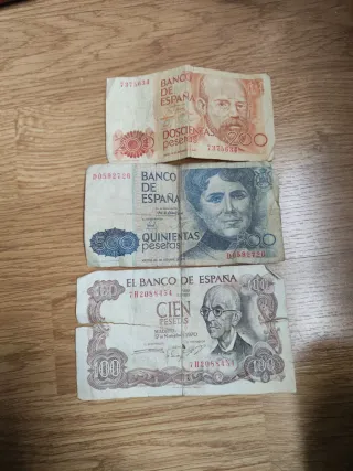 Billetes antiguos españoles 100, 200, 500 pesetas