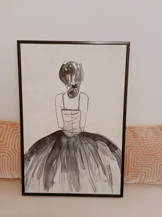 Cuadro mujer con marco de madera