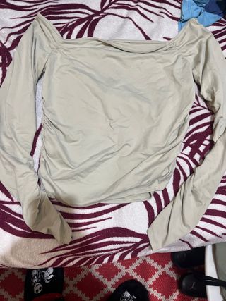 Blusa Beige Manga Larga Drapeada