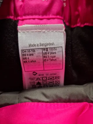 Conjunto Nieve Niña Rosa. Un solo uso