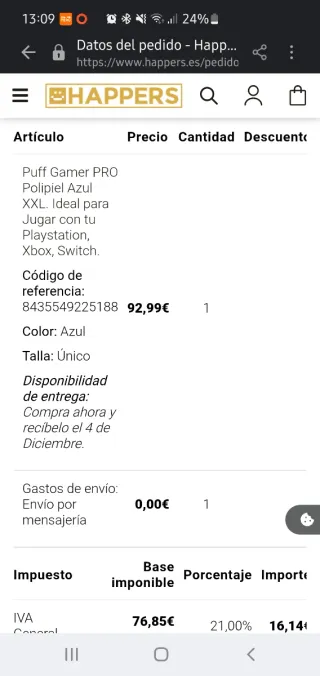 Puff Gamer Azul Happers Pro