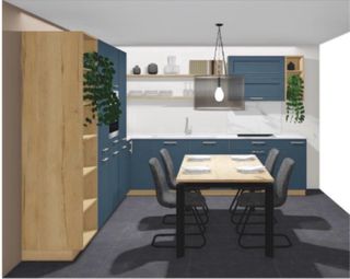 Cocina de exposición azul y marrón