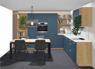 Cocina de exposición azul y marrón