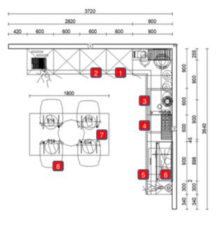 Cocina de exposición azul y marrón