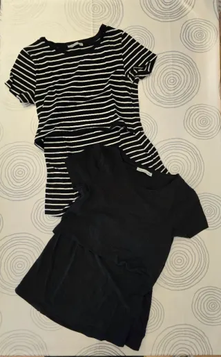 2 Camisetas Lactancia Premamá Rayas y Negra