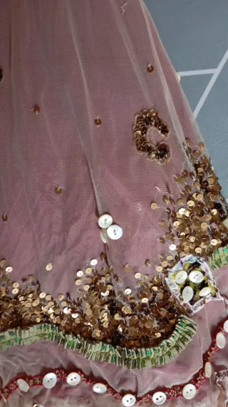 Falda tul y lentejuelas doradas y rosas