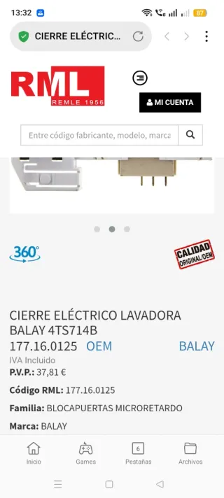 Cierre lavadora Balay eléctrico 3 pines