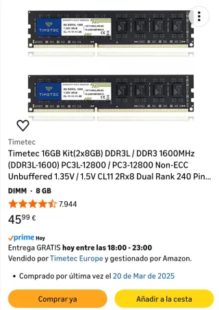 Timetec 16GB (2x8GB) DDR3L 1600MHz RAM