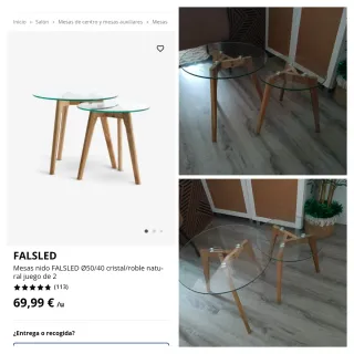 Mesas nido FALSLED cristal/roble Ø50/40