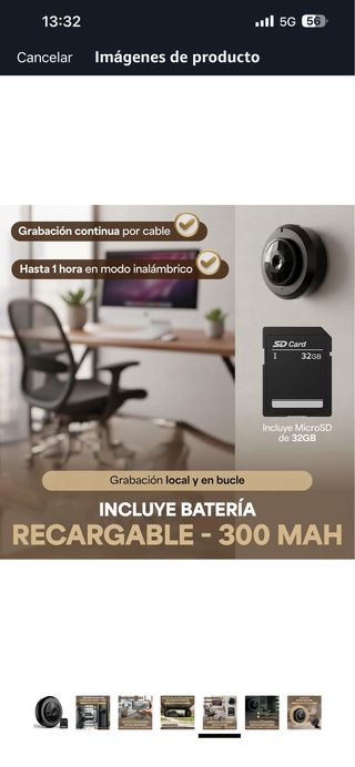 Cámara espía negra con tarjeta 32GB
