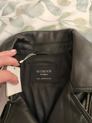 Cazadora Piel Cremallera Cruzada Negra