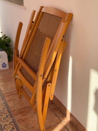 Pareja Mecedoras Ratán Plegables Madera