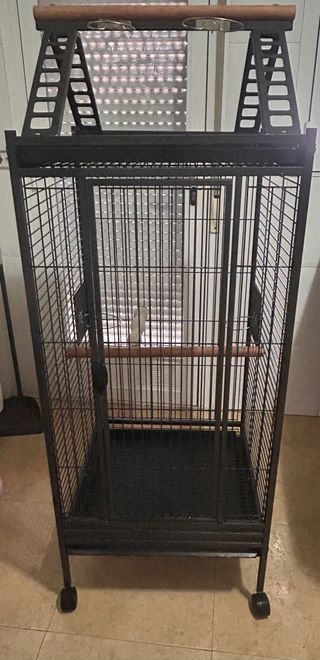 Jaula para loro grande negra y marrón