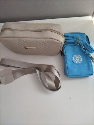 Borsa tracolla beige e porta cellulare turchese