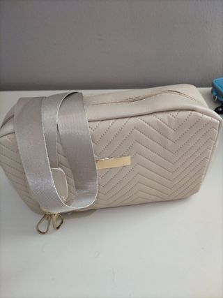 Borsa tracolla beige e porta cellulare turchese