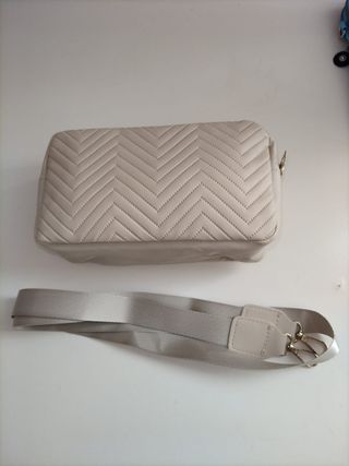 Borsa tracolla beige e porta cellulare turchese