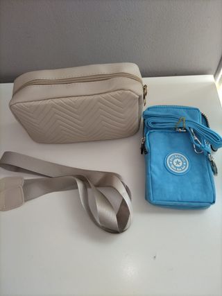 Borsa tracolla beige e porta cellulare turchese