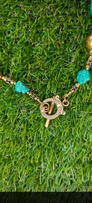 Collar Alcozer & J Dorado y Turquesa