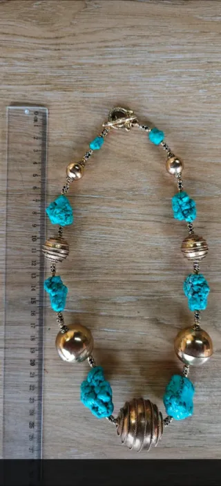 Collar Alcozer & J Dorado y Turquesa