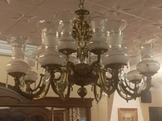 Lámpara de bronce y cristal