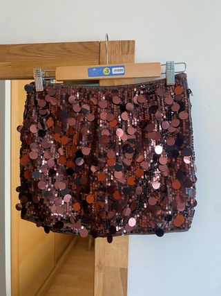 Minifalda lentejuelas marrón chocolate