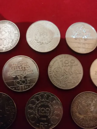 10 Monedas 100 Francos Plata Francia