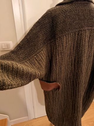 Cappotto lana con inserto pelle taglia unica