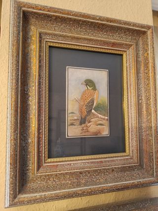 Pintura antigua alabastro pájaro naturalista