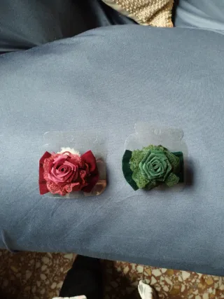 Pasador niña terciopelo y encaje rosa