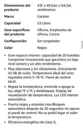 Vinoteca Cecotec GrandSommelier 20000 Negra, 20