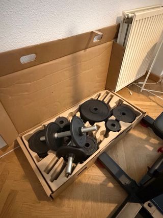 Banco musculación + Kit 50 kg pesas