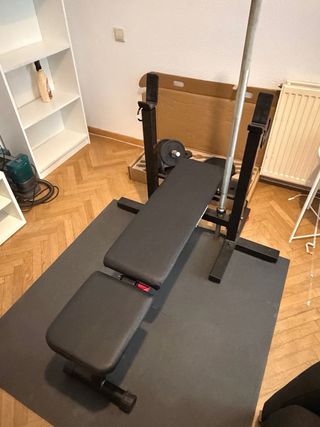 Banco musculación + Kit 50 kg pesas