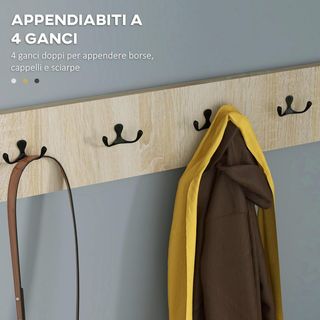 Conjunto de Muebles de Entrada 3 en 1 con Zapatero para 9 Pares de Zapatos, Perchero de Pared con 4 Ganchos, Armario y Espejo en MDF