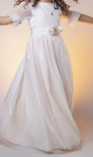 Vestido Comunión Marla Blanco y Salmon. Talla 125.