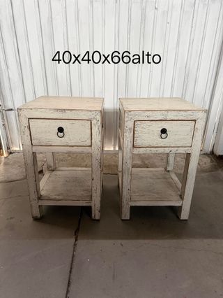pareja mesita madera maciza envejecida