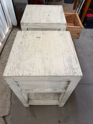 pareja mesita madera maciza envejecida