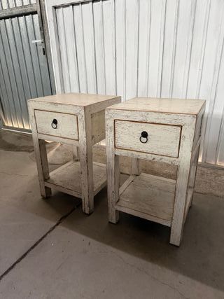 pareja mesita madera maciza envejecida