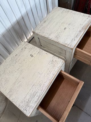 pareja mesita madera maciza envejecida