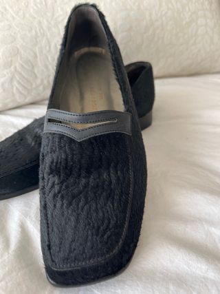 Mocasines C Doux Piel y Astracán Negros Mujer